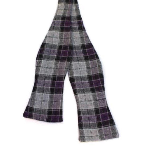 ZB Savoy Black Grey Purple Striped Bow Tie - Picture 2 of 8